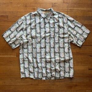 Tommy Bahama Silk Pineapple Print Button Up Camp Shirt Tropical XLT